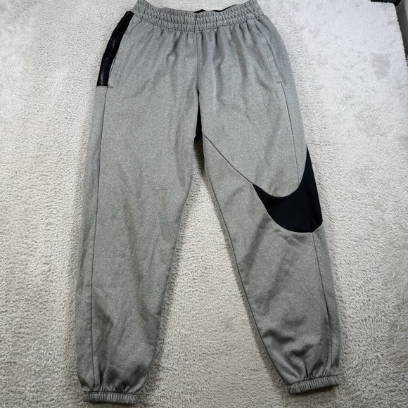 Nike Joggers Mens Medium Grey Fleece Drawstring Pocket Gym Big Swoosh Sweatpants - Picture 1 of 9